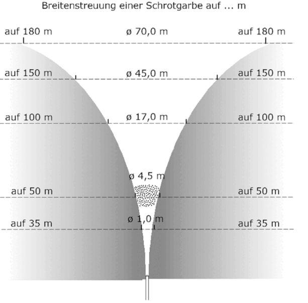 Abb.: Breitenstreuung einer Schrotgarbe